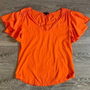 J. CREW Orange Ruffle Sleeve Top Small